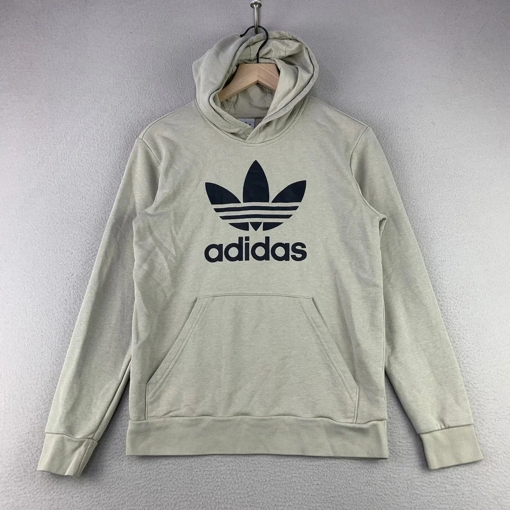 Adidas‎ Trefoil Hoodie Mens Small Beige Classic Sportswear Pullover Sweatshirt